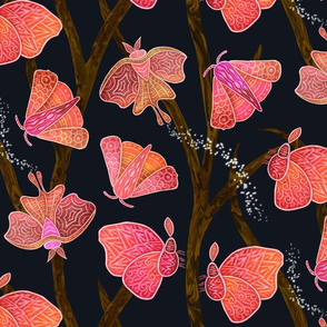 Forest Doodle Moths in reds, large