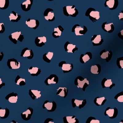 Trendy panther print animals fur modern Scandinavian style raw brush abstract color mix winter navy blue pink