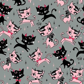 Small-Devilish Kitties on Grey