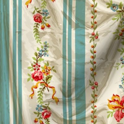 Belvedere Floral Stripe ~ Trompe l'Oeil Drapery  