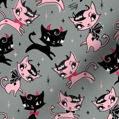 Medium-Devilish Kitties on Grey