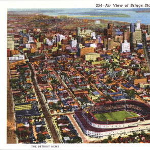 16-1   Air view of Briggs Stadium and Detroit, MI skyline