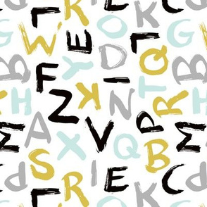 Raw monochrome brush strokes abc alphabet scandinavian abstract back to school black alphabet mint ochre