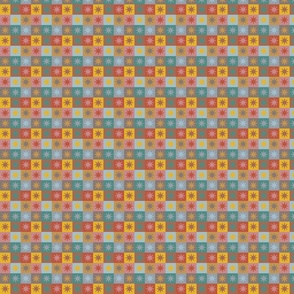 Color Block Checkerboard with Stars Country Mustard Teal Mauve Taupe Quilt