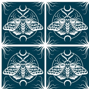 Deaths Head Moth | Monochrome Blue and White