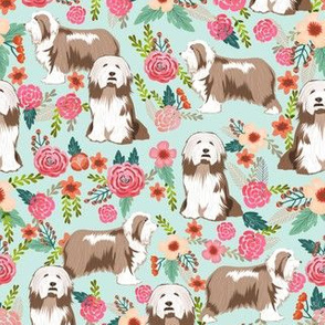 bearded collie floral fabric - light brown bearded collie, brown bearded collie, dog fabric, bearded collie fabric, dog floral fabric - light