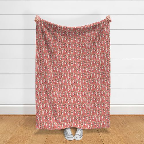 bearded collie floral fabric - light brown bearded collie, brown bearded collie, dog fabric, bearded collie fabric, dog floral fabric -  salmon