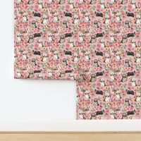 bearded collie floral fabric - light brown bearded collie, brown bearded collie, dog fabric, bearded collie fabric, dog floral fabric -  light pink