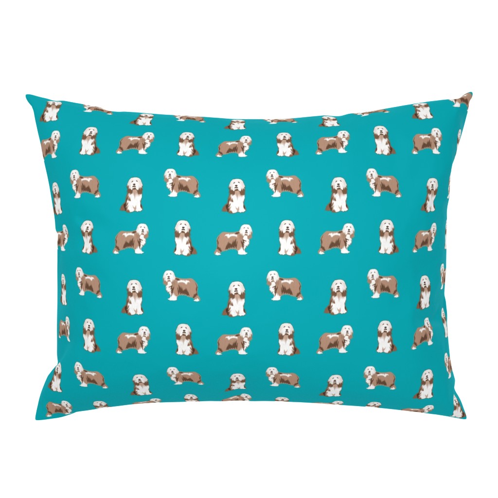 bearded collies fabric - brown bearded collie fabric -  teal