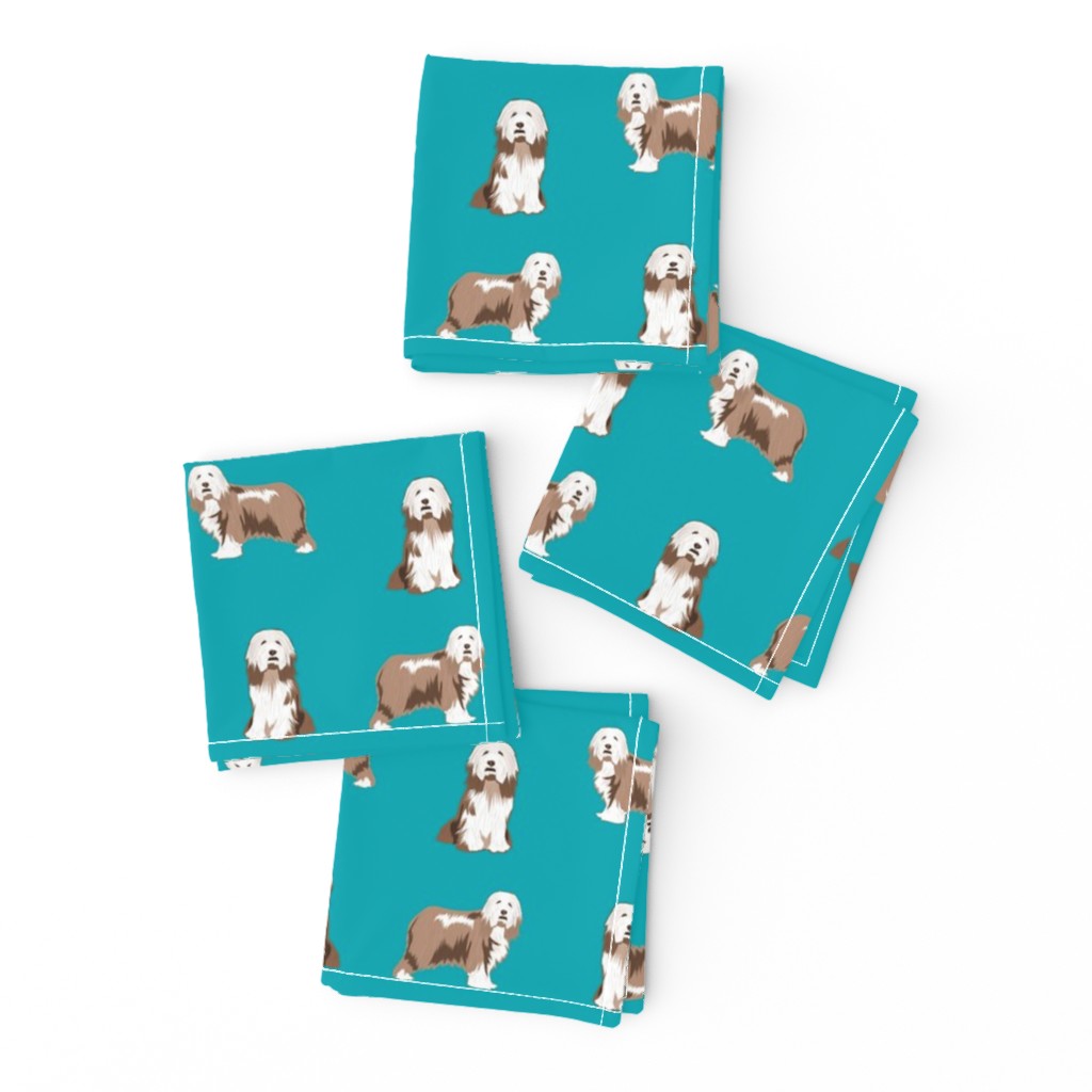 bearded collies fabric - brown bearded collie fabric -  teal