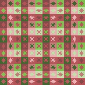 Country Christmas Checkerboard Stars Table Cloth Napkins Quilt Blanket Tree Skirt Red Green