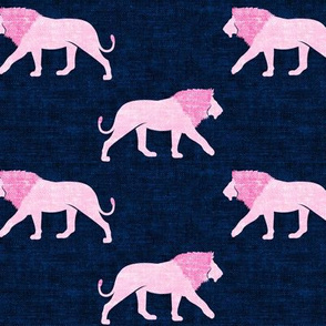  lions pink on navy - walking lions - LAD19