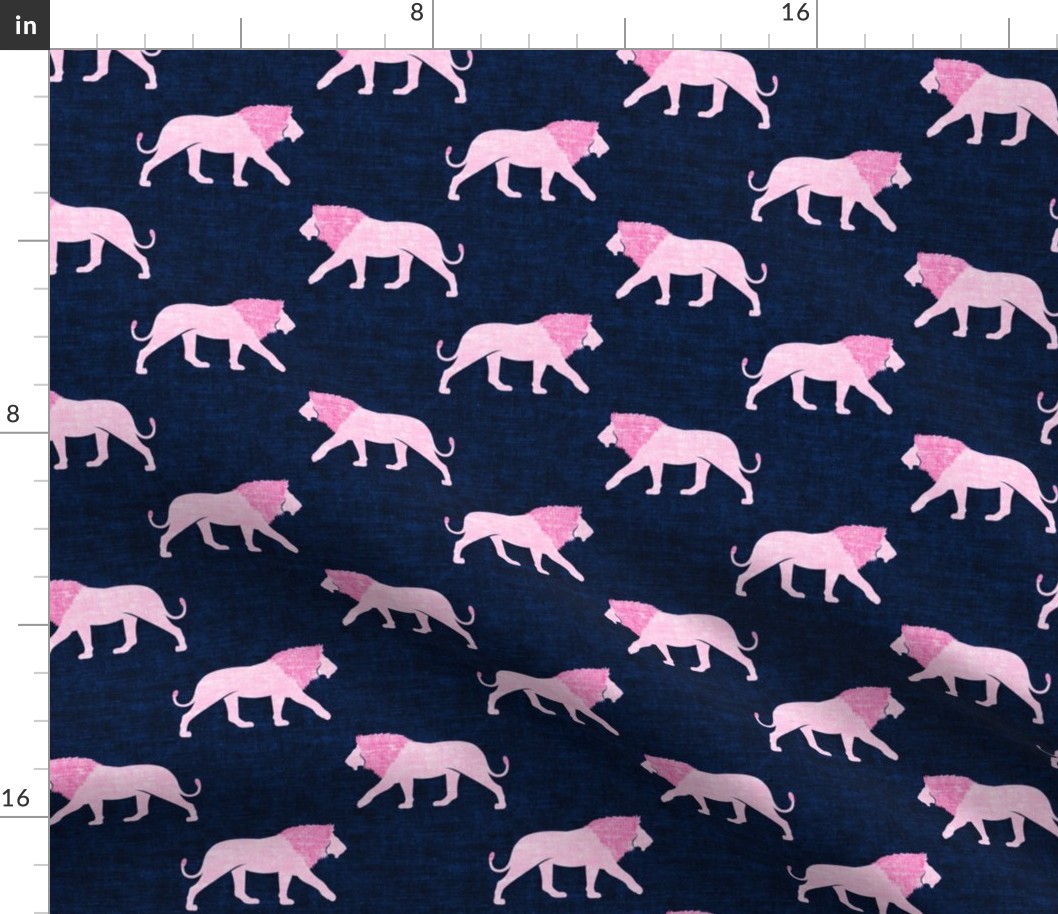  lions pink on navy - walking lions - LAD19