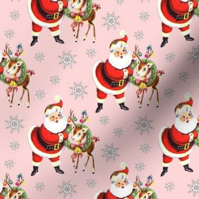 Santa reindeer pink Christmas vintage retro