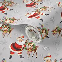 Santa reindeer gray Christmas vintage retro