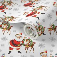 Santa Reindeer white Christmas vintage retro