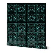 Papel Picado black on turquiose ground