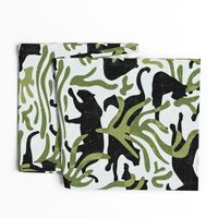 Abstract Wild Cats and Plants / Black and Green