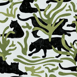 Abstract Wild Cats and Plants / Black and Green