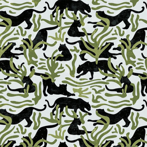 Abstract Wild Cats and Plants / Black and Green / Small-scale