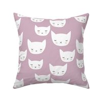 Sweet kitty kawaii cats smiling sleepy cat design in summer mauve lilac purple girls nursery