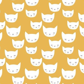 Sweet kitty kawaii cats smiling sleepy cat design in summer ochre yellow neutral nursery SMALL