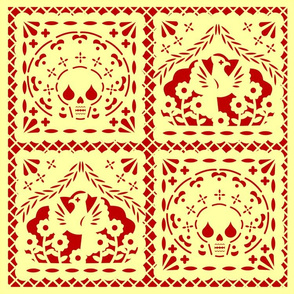 Papel Picado yellow on red ground
