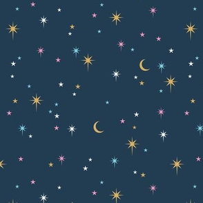 Mystic Universe stellar twinkle moon phase and stars sweet dreams night colorful pink mint yellow navy blue