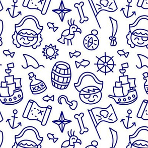 Pirate Doodles Navy on White