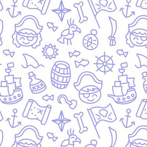 Pirate Doodles Periwinkle Blue on White