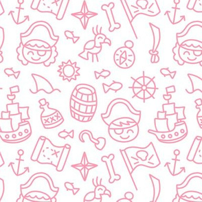 Pirate Doodles Pink on White