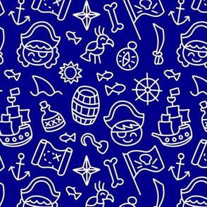 Pirate Doodles White on Navy