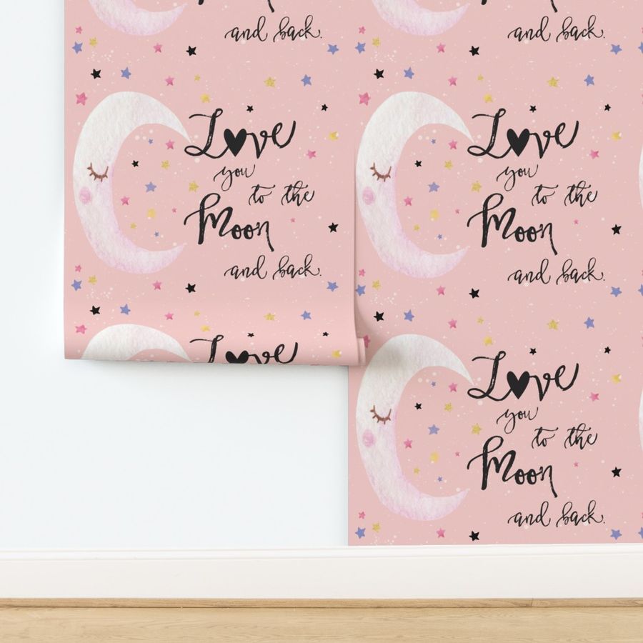 42x36" pink love you to the moon and back stars and sleeping moon