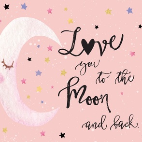 42x36" pink love you to the moon and back stars and sleeping moon