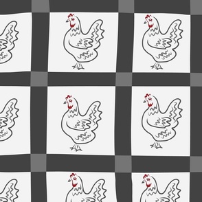 Grey Gingham Roosters