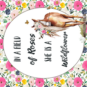 42"x36"  Spring Boho Floral Horse Field of Roses Wildflower Quote