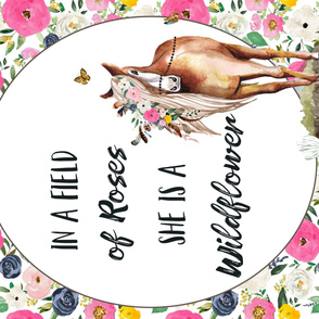 54"x36" Spring Boho Floral Horse Field of Roses Wildflower Quote