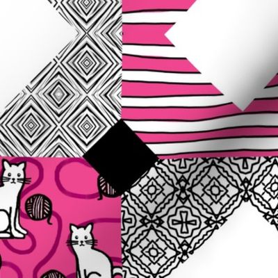 Hidden Star - Stand tall - Cat Quilt  / Pink Black White  