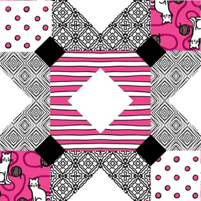 Hidden Star - Stand tall - Cat Quilt  / Pink Black White  