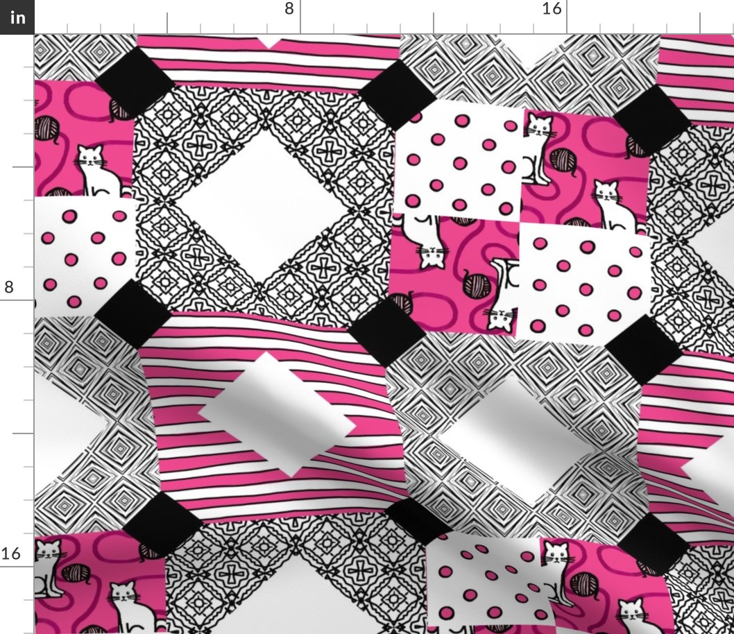 Hidden Star - Stand tall - Cat Quilt  / Pink Black White  