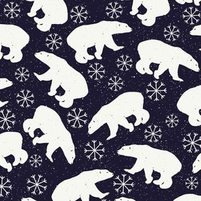 Polar Bears (midnight blue) Winter Snowflakes