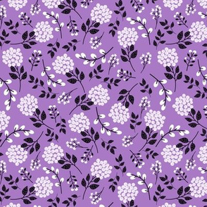 Mary's Floral (purple) Black + White Flower Fabric, SMALLER scale