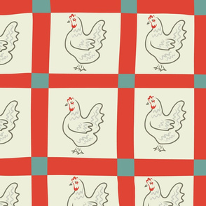 Retro-red-cream Gingham and Roosters-Dave’s Diner Palette