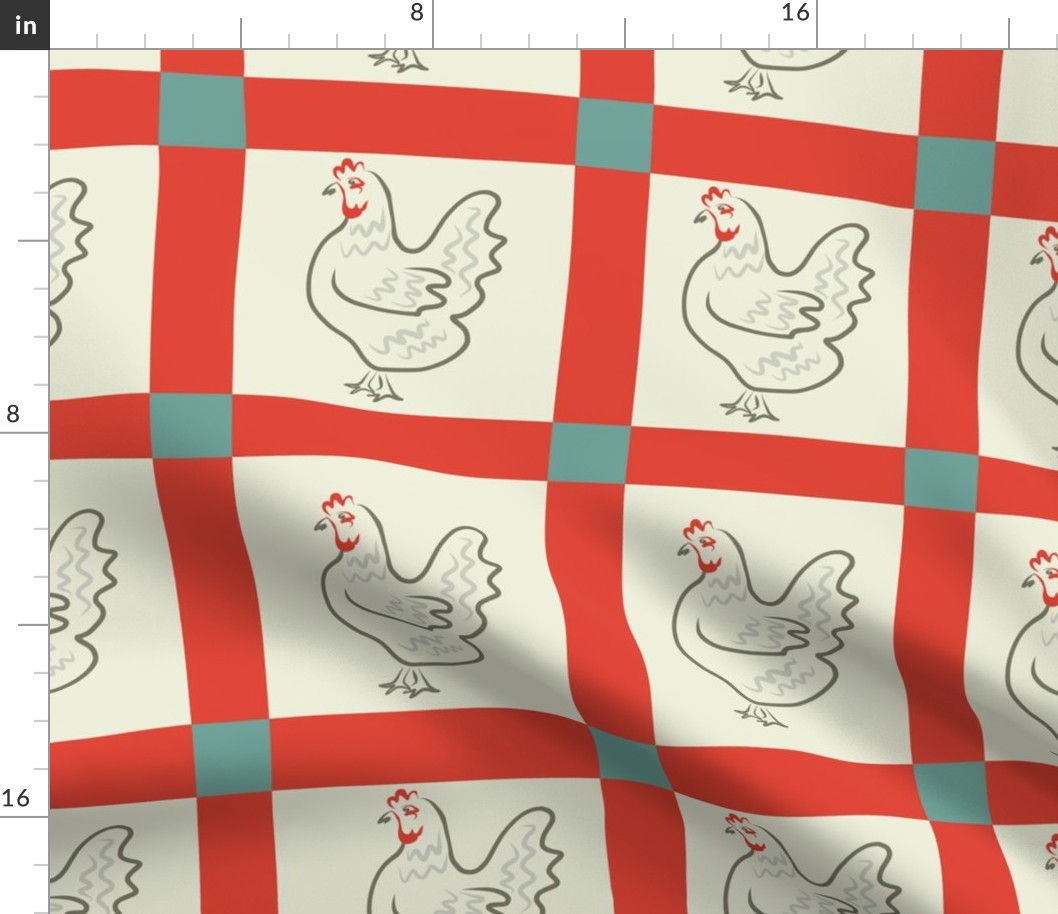 Retro-red-cream Gingham and Roosters-Dave’s Diner Palette