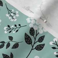 Mary's Floral (ice blue) Black + White Flower Fabric, MEDIUM  scale
