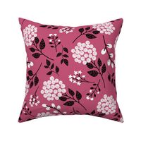 Mary's Floral (magenta) Black + White Flower Fabric, LARGER scale