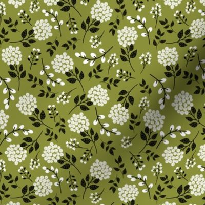 Mary's Floral (pepperstem) Black + White Flower Fabric, SMALLER scale