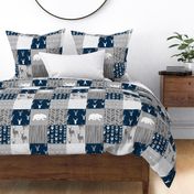 Custom Patchwork Deer with BEAR - Navy and grey