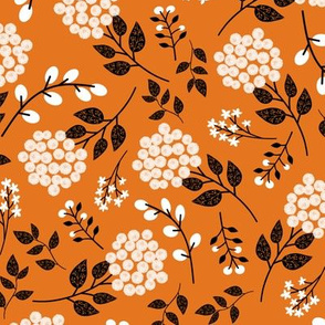 Mary's Floral (russet orange) Black + White Flower Fabric, MEDIUM  scale