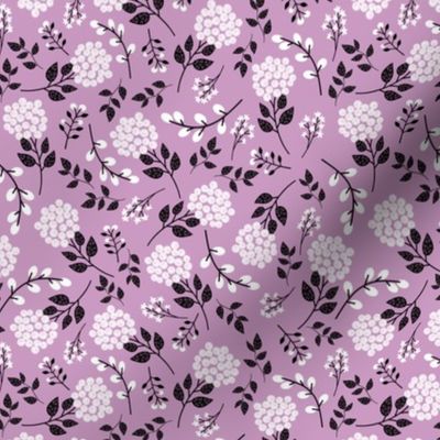 Mary's Floral (thistle) Black + White Flower Fabric, SMALLER scale